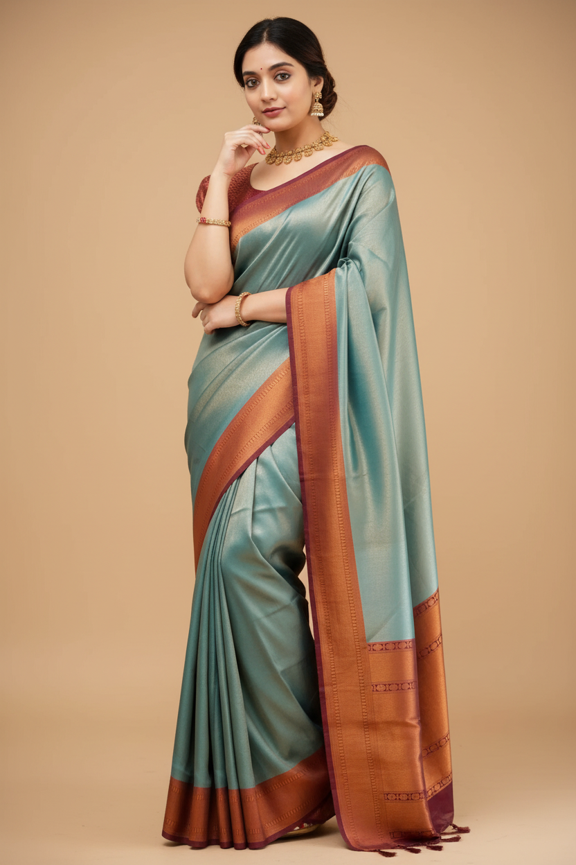 Snuggle Spot Women's Silk Printed Saree With Unstitched Blouse 5.5Mtr (Rama)