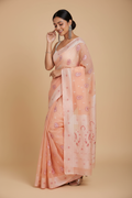 Snuggle Spot Women's Cotton  Printed Saree With Unstitched Blouse 5.5Mtr (Peach)