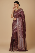 Snuggle Spot Women's Silk Printed Saree With Unstitched Blouse 5.5Mtr (Maroon)