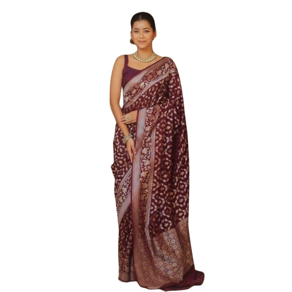 Snuggle Spot Women's Silk Printed Saree With Unstitched Blouse 5.5Mtr (Maroon)