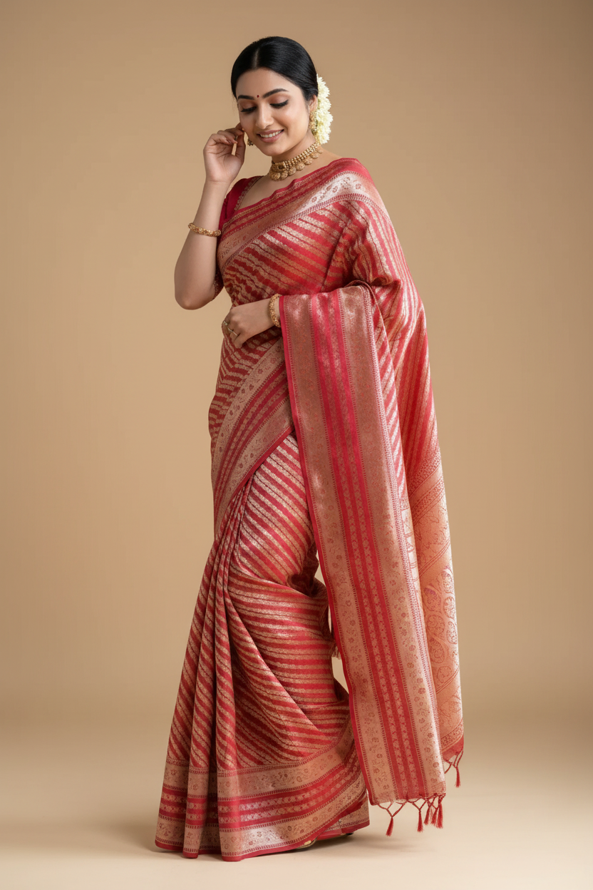 Snuggle Spot Women's Silk Printed Saree With Unstitched Blouse 5.5Mtr (Pink)