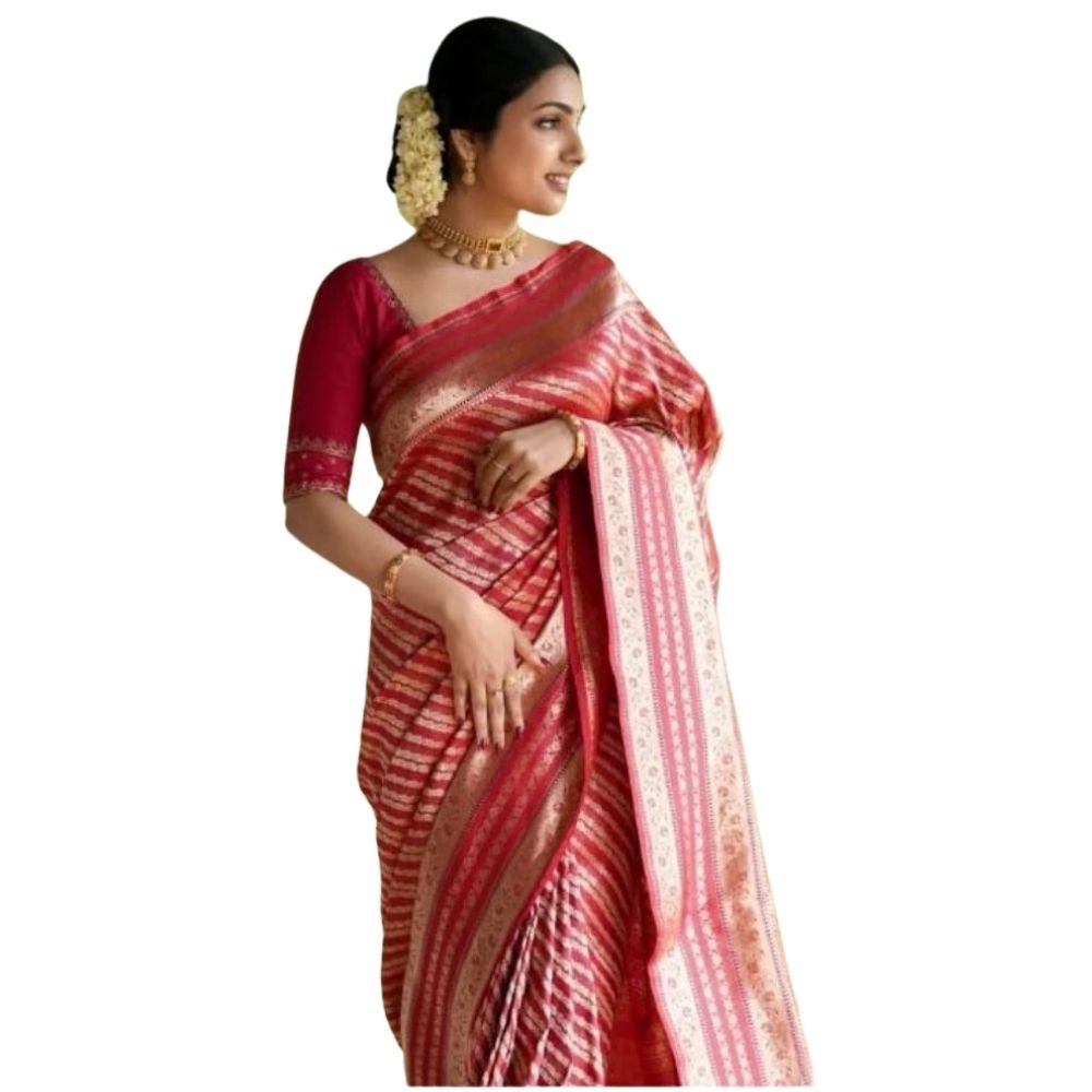Snuggle Spot Women's Silk Printed Saree With Unstitched Blouse 5.5Mtr (Pink)