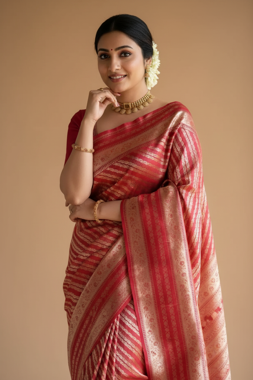 Snuggle Spot Women's Silk Printed Saree With Unstitched Blouse 5.5Mtr (Pink)