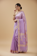 Snuggle Spot Women's Cotton  Printed Saree With Unstitched Blouse 5.5Mtr (Lavender)