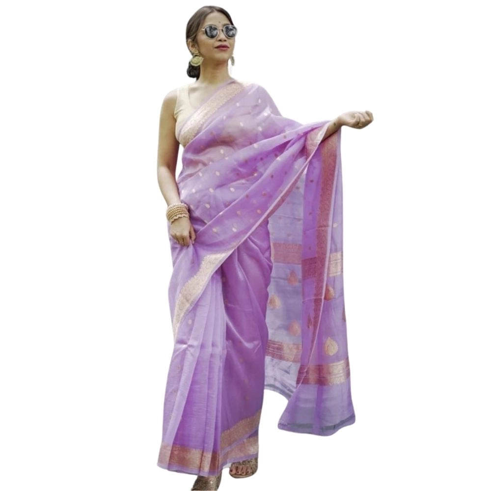 Snuggle Spot Women's Cotton  Printed Saree With Unstitched Blouse 5.5Mtr (Lavender)