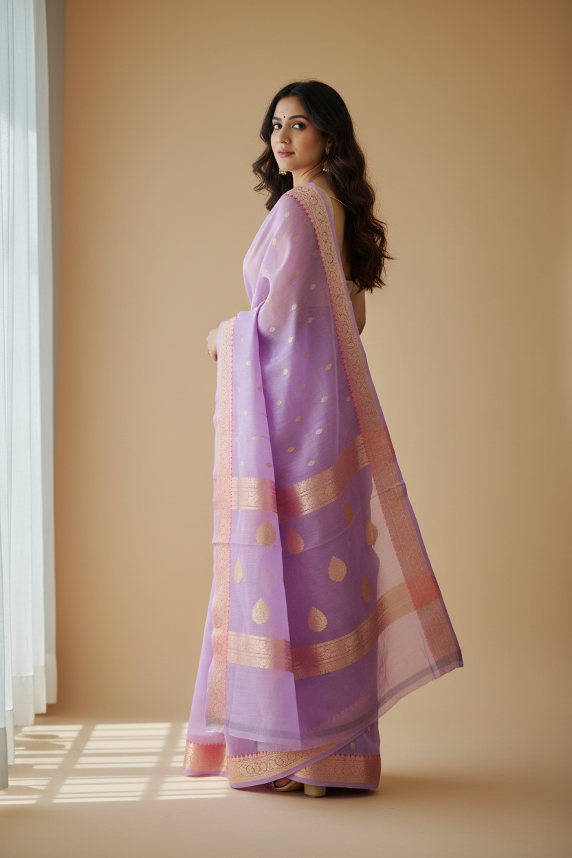 Snuggle Spot Women's Cotton  Printed Saree With Unstitched Blouse 5.5Mtr (Lavender)