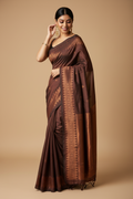 Snuggle Spot Women's Silk Printed Saree With Unstitched Blouse 5.5Mtr (Coffee)