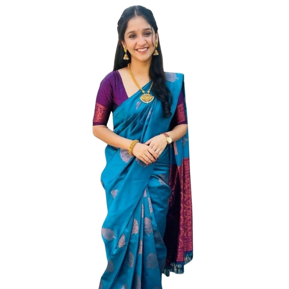 Snuggle Spot Women's Silk Printed Saree With Unstitched Blouse 5.5Mtr (Rama)
