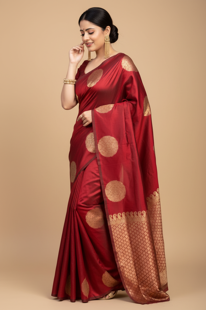 Snuggle Spot Women's Silk Printed Saree With Unstitched Blouse 5.5Mtr (Red)