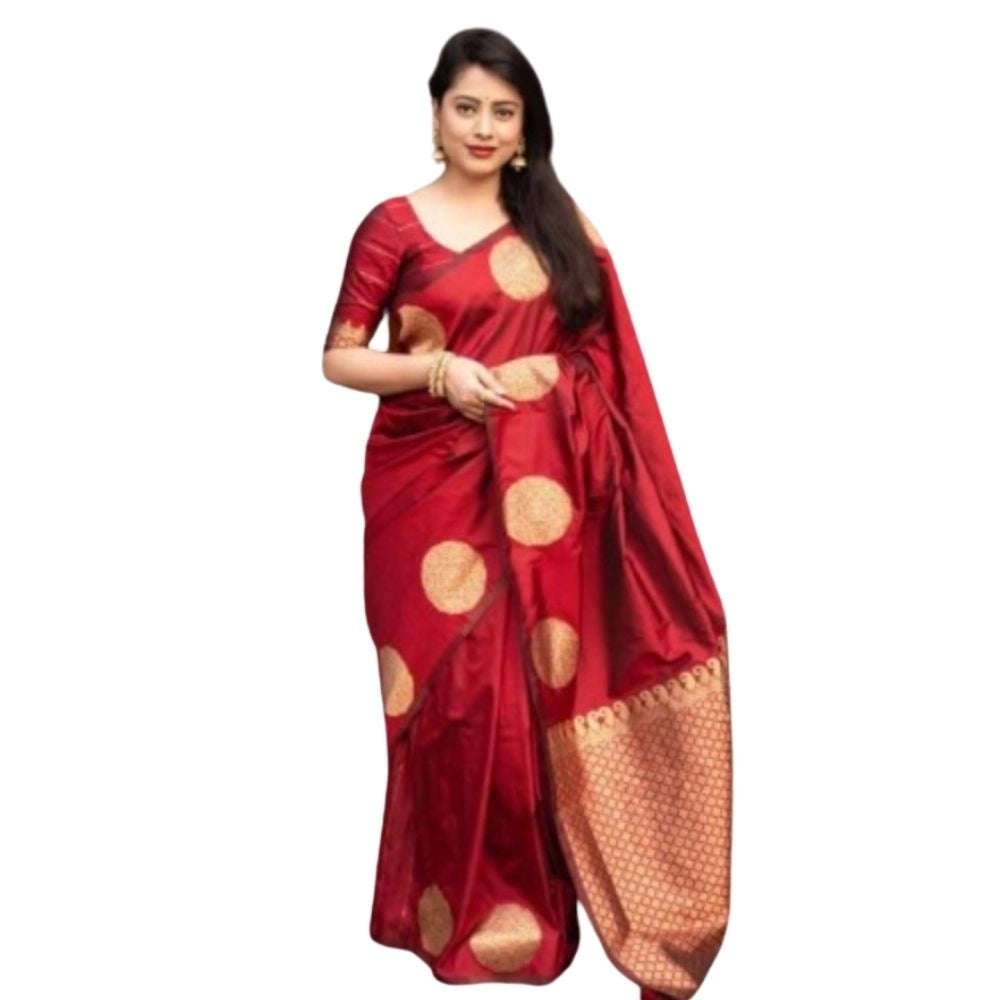 Snuggle Spot Women's Silk Printed Saree With Unstitched Blouse 5.5Mtr (Red)