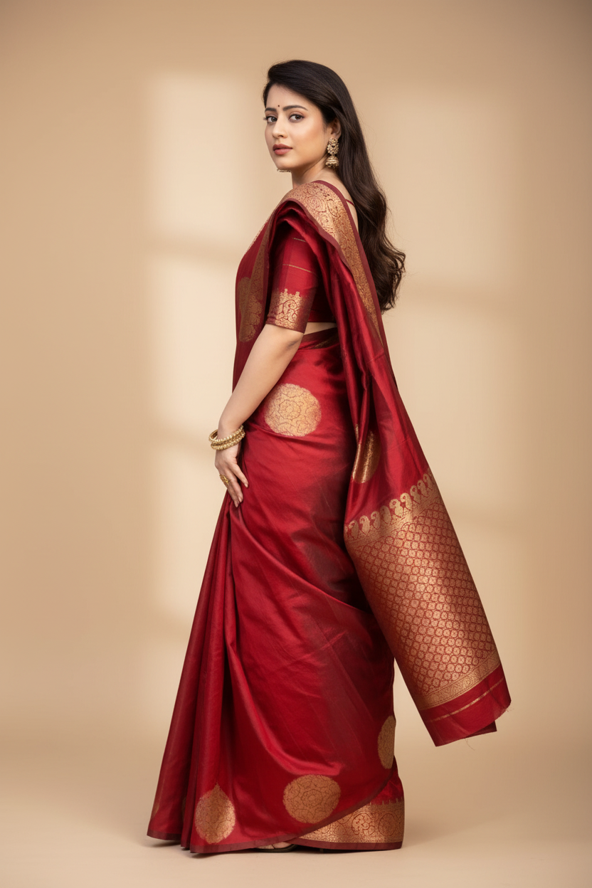 Snuggle Spot Women's Silk Printed Saree With Unstitched Blouse 5.5Mtr (Red)
