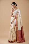 Snuggle Spot Women's Silk Printed Saree With Unstitched Blouse 5.5Mtr (White)
