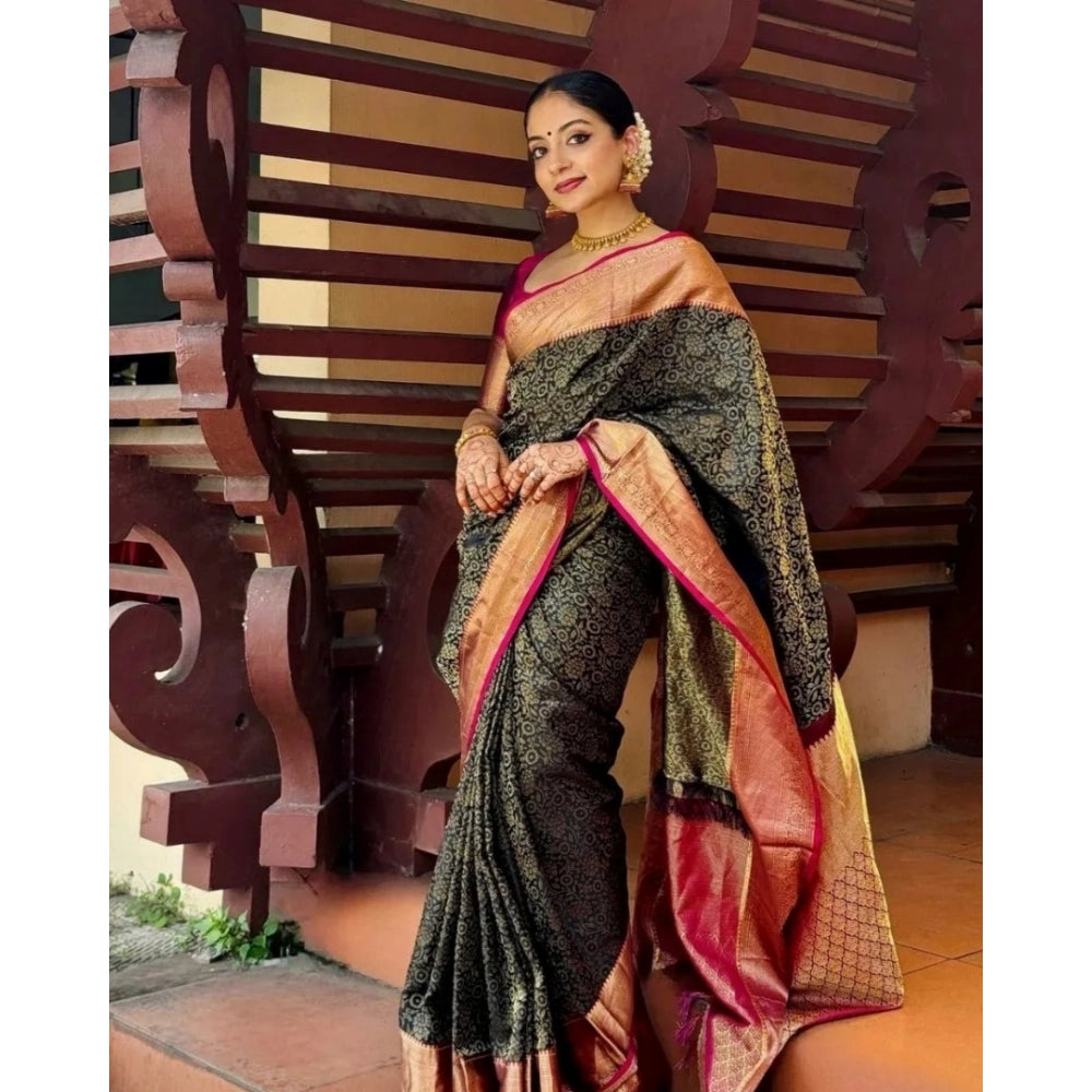 Snuggle Spot Women's Silk Printed Saree With Unstitched Blouse 5.5Mtr (Green)