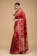 Snuggle Spot Women's Silk Printed Saree With Unstitched Blouse 5.5Mtr (Red)