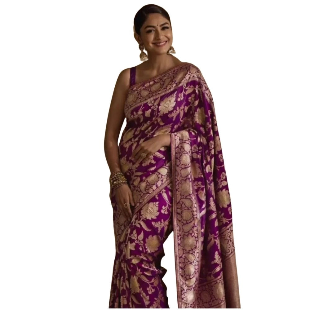 Snuggle Spot Women's Silk Printed Saree With Unstitched Blouse 5.5Mtr (Purple)