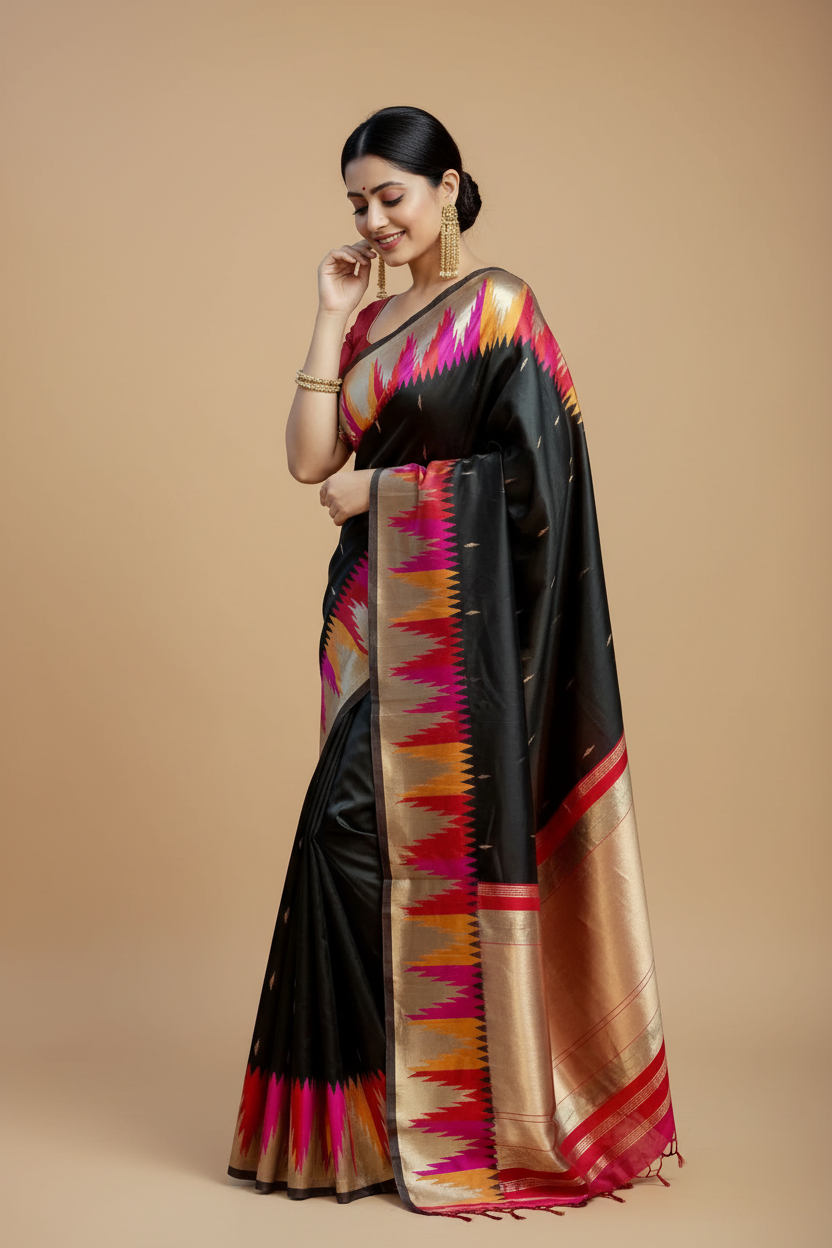 Snuggle Spot Women's Silk Printed Saree With Unstitched Blouse 5.5Mtr (Multicolor)