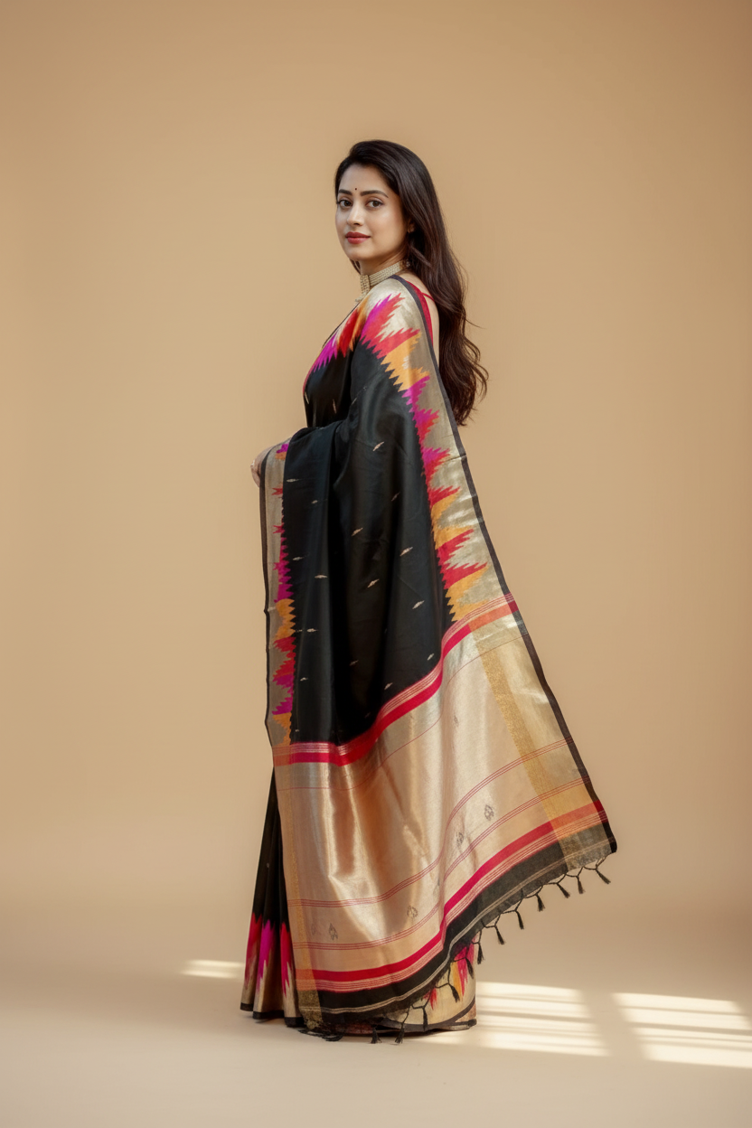 Snuggle Spot Women's Silk Printed Saree With Unstitched Blouse 5.5Mtr (Multicolor)