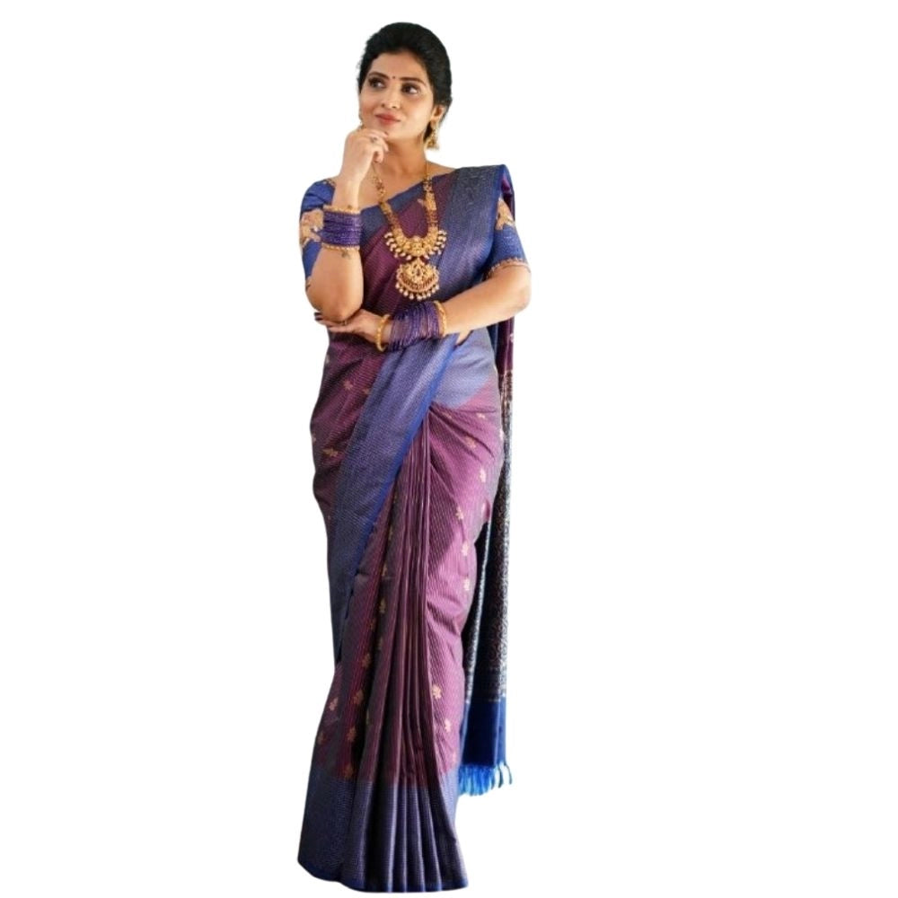 Snuggle Spot Women's Silk Printed Saree With Unstitched Blouse 5.5Mtr (Purple)