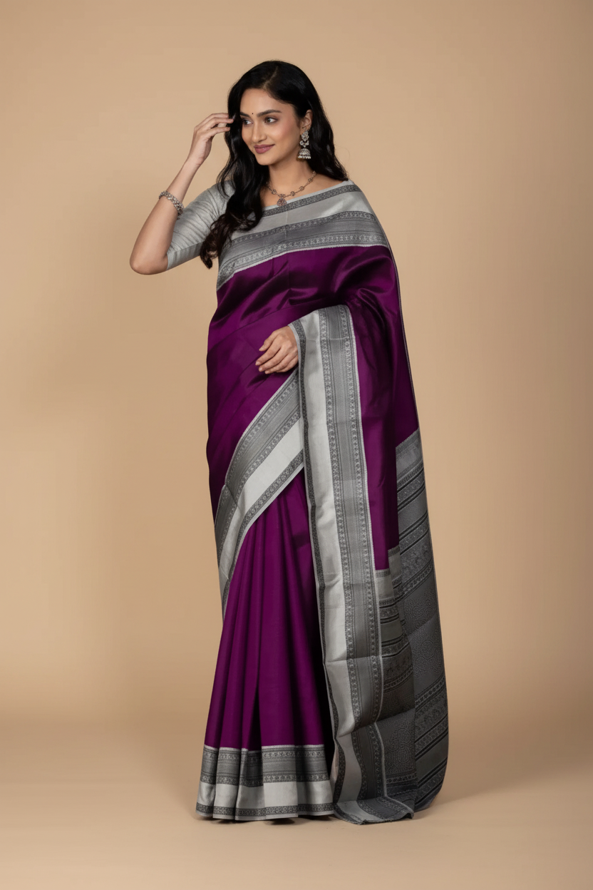 Snuggle Spot Women's Silk Printed Saree With Unstitched Blouse 5.5Mtr (Purple)