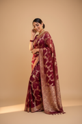 Snuggle Spot Women's Silk Printed Saree With Unstitched Blouse 5.5Mtr (Maroon)