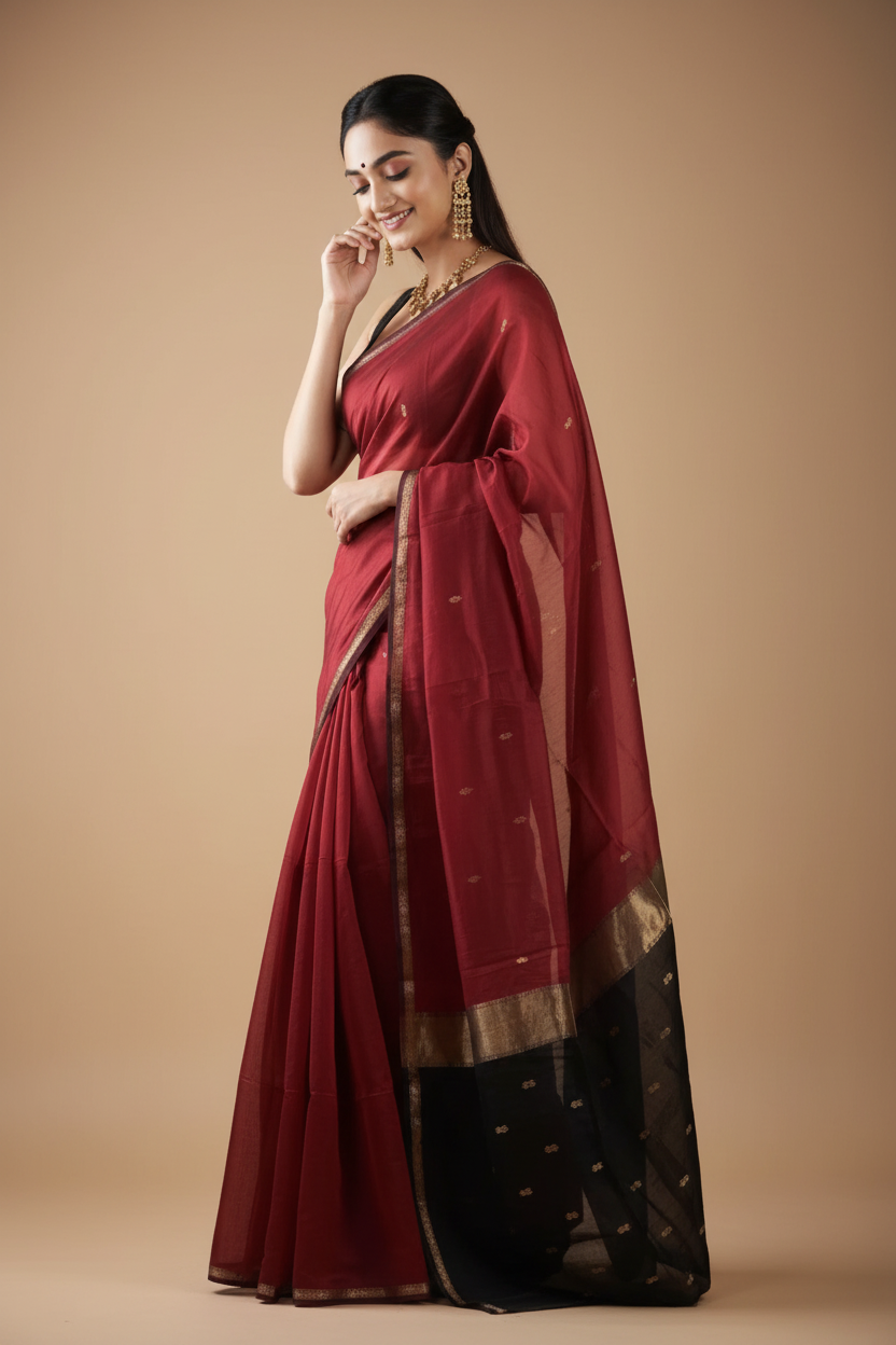 Snuggle Spot Women's Cotton  Printed Saree With Unstitched Blouse 5.5Mtr (Red)