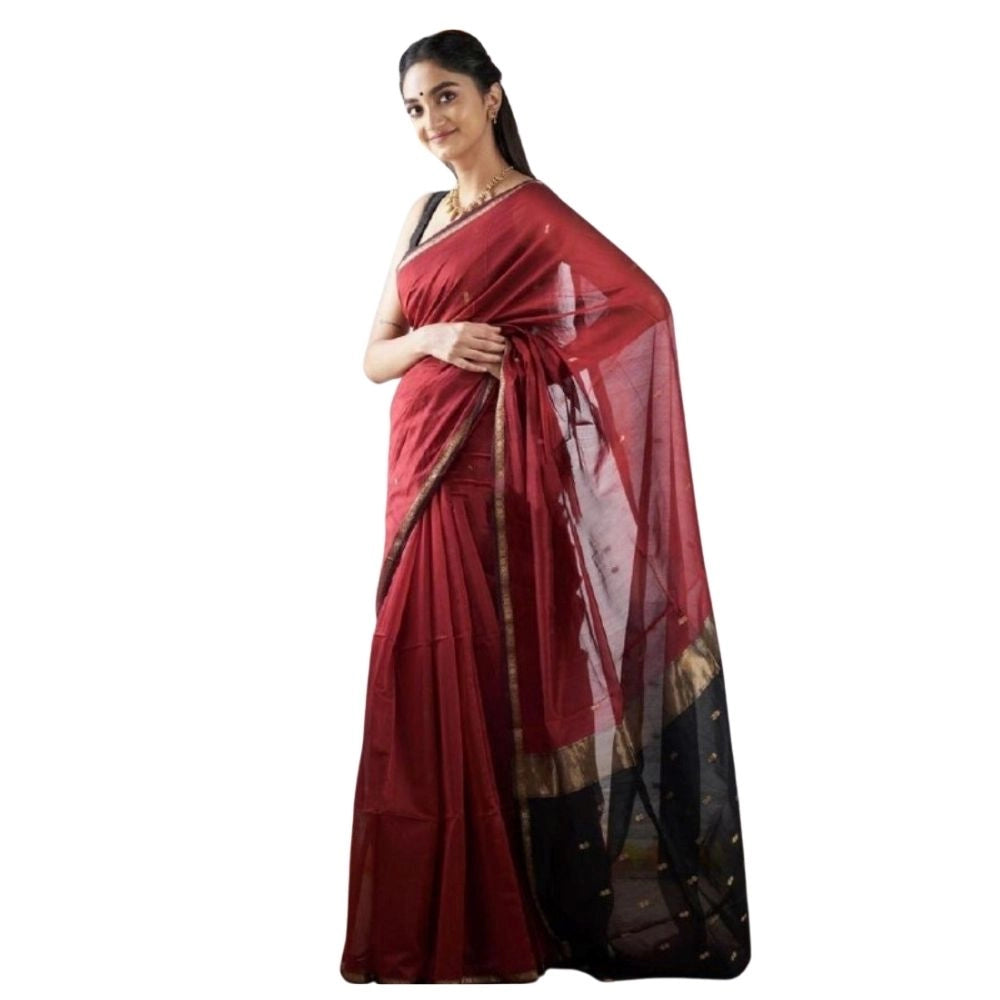 Snuggle Spot Women's Cotton  Printed Saree With Unstitched Blouse 5.5Mtr (Red)