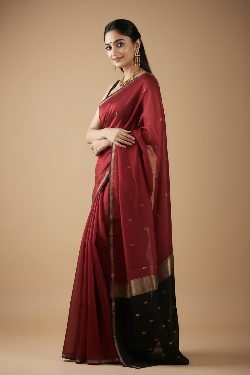 Snuggle Spot Women's Cotton  Printed Saree With Unstitched Blouse 5.5Mtr (Red)