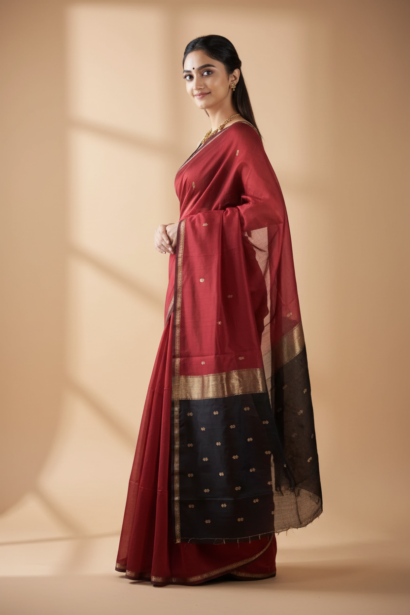 Snuggle Spot Women's Cotton  Printed Saree With Unstitched Blouse 5.5Mtr (Red)