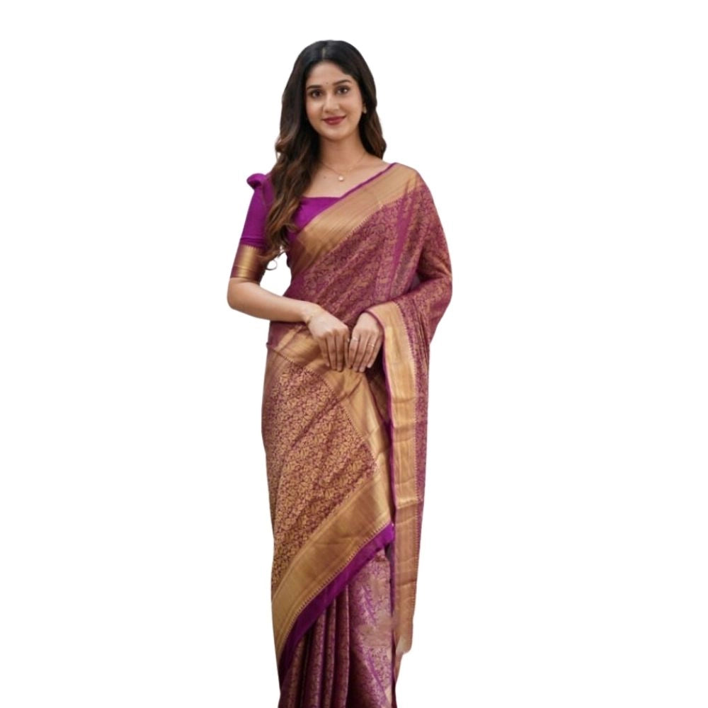 Snuggle Spot Women's Silk Printed Saree With Unstitched Blouse 5.5Mtr (Wine)