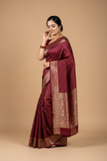 Snuggle Spot Women's Silk Printed Saree With Unstitched Blouse 5.5Mtr (Maroon)