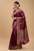 Snuggle Spot Women's Silk Printed Saree With Unstitched Blouse 5.5Mtr (Wine)