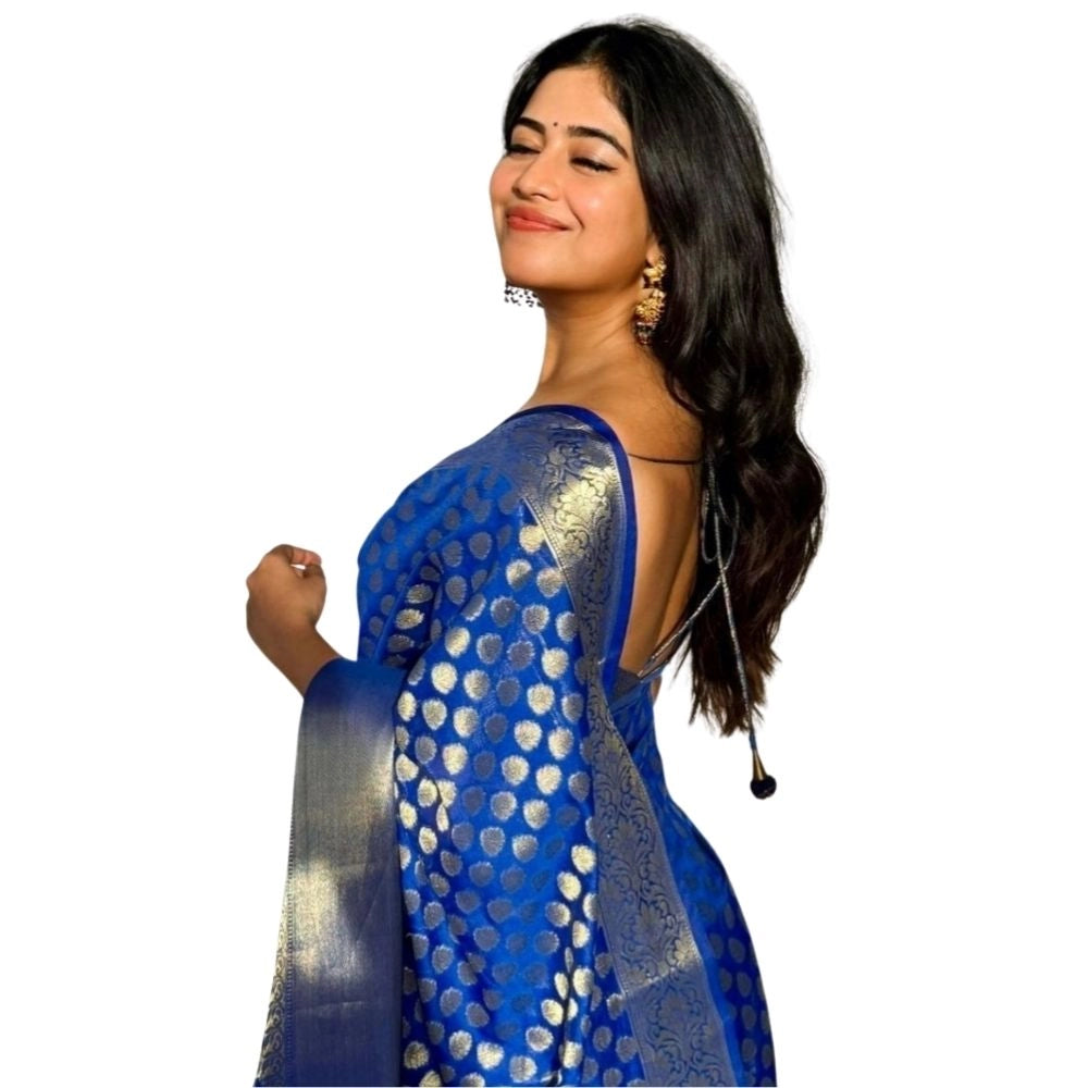 Snuggle Spot Women's Silk Printed Saree With Unstitched Blouse 5.5Mtr (Royal Blue)