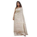 Snuggle Spot Women's Cotton  Printed Saree With Unstitched Blouse 5.5Mtr (Cream)