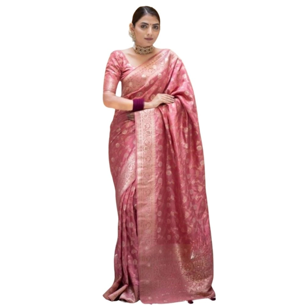 Snuggle Spot Women's Silk Printed Saree With Unstitched Blouse 5.5Mtr (Peach)