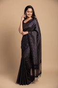 Snuggle Spot Women's Silk Printed Saree With Unstitched Blouse 5.5Mtr (Black)