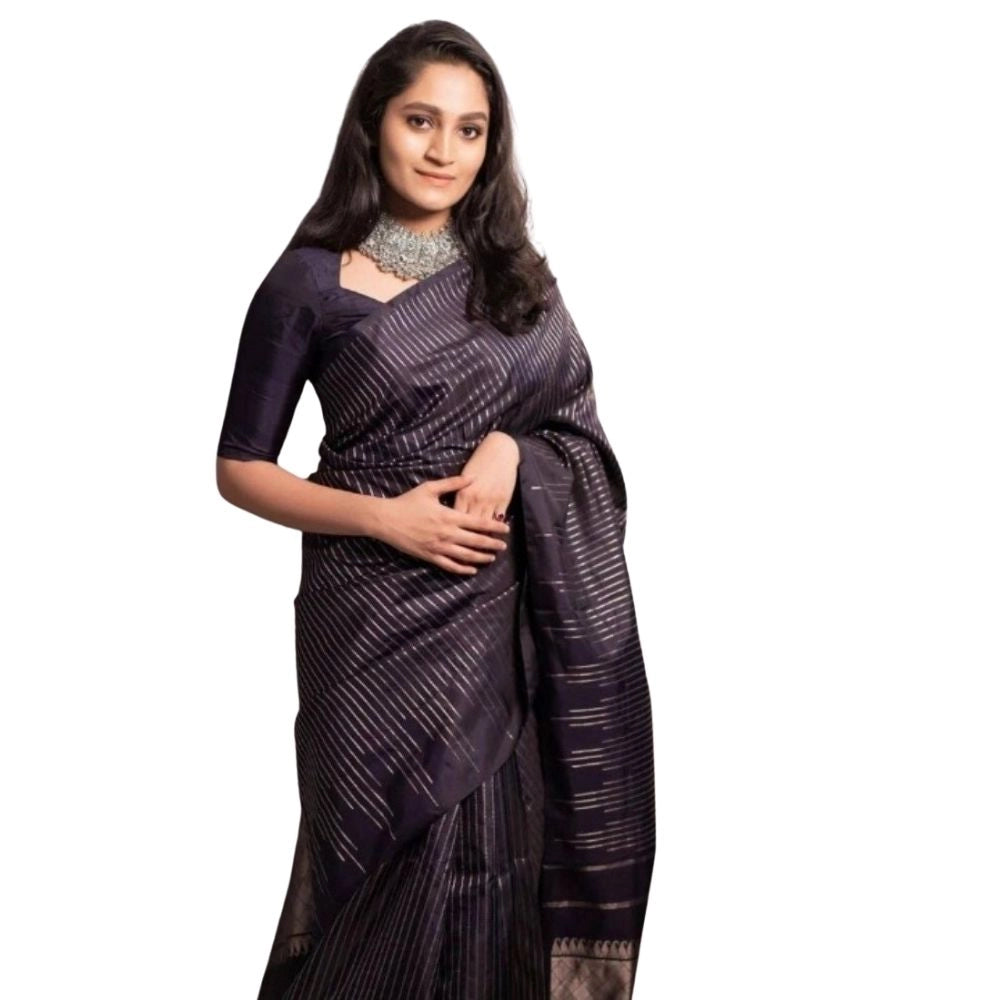 Snuggle Spot Women's Silk Printed Saree With Unstitched Blouse 5.5Mtr (Black)