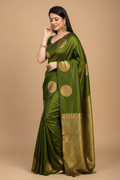 Snuggle Spot Women's Silk Printed Saree With Unstitched Blouse 5.5Mtr (Green)