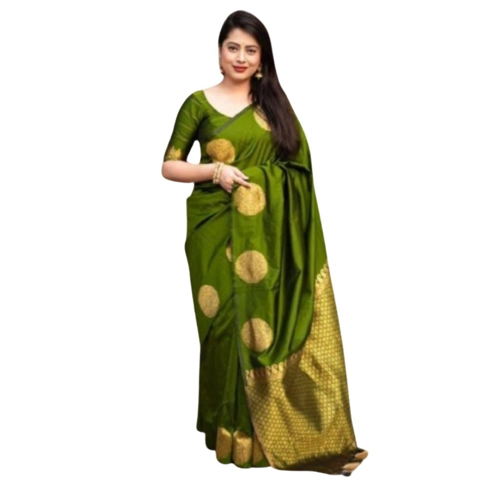 Snuggle Spot Women's Silk Printed Saree With Unstitched Blouse 5.5Mtr (Green)