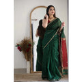 Snuggle Spot Women's Cotton  Printed Saree With Unstitched Blouse 5.5Mtr (Dark Green)