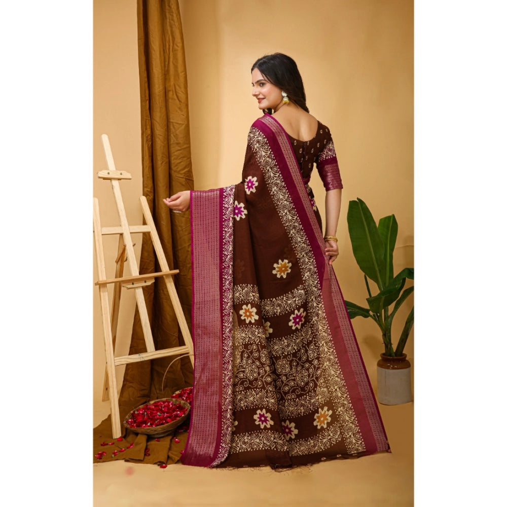 Snuggle Spot Women's Soft Blooming Marshmallow Fabric Kalamkari Printed Saree With Unstitched Blouse 5.5Mtr (Maroon)