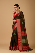 Snuggle Spot Women's Soft Blooming Marshmallow Fabric Kalamkari Printed Saree With Unstitched Blouse 5.5Mtr (Mehendi)