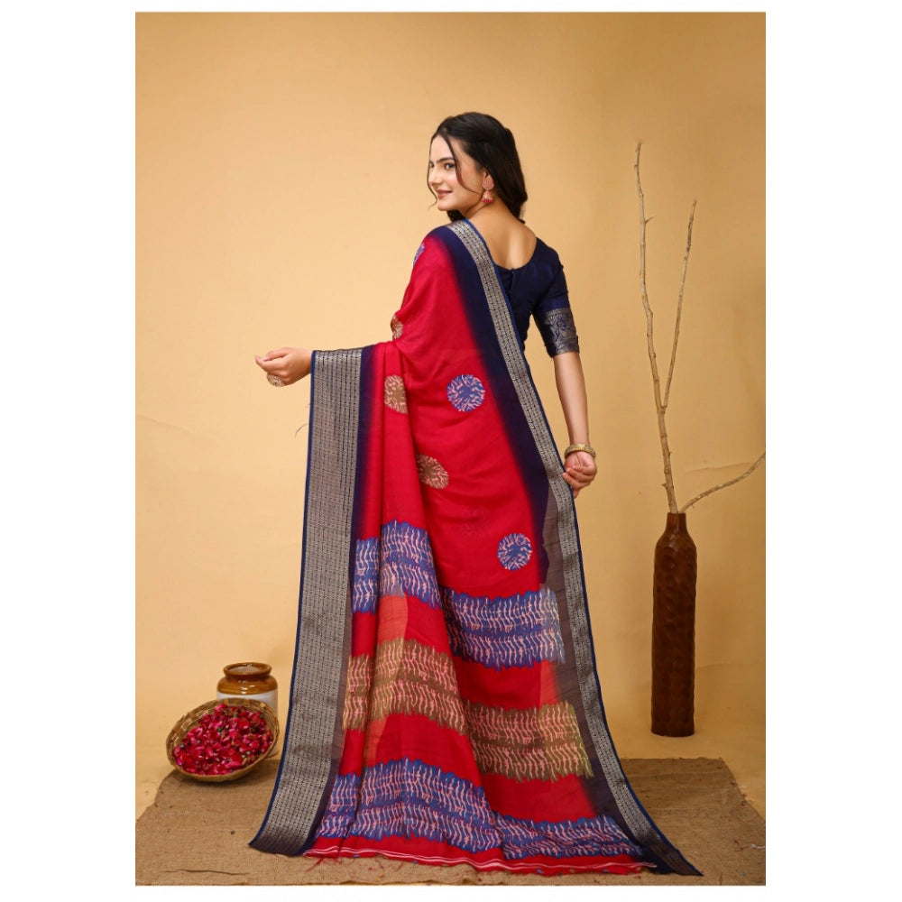 Snuggle Spot Women's Soft Blooming Marshmallow Fabric Kalamkari Printed Saree With Unstitched Blouse 5.5Mtr (Red)