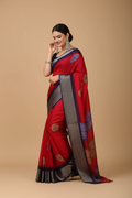 Snuggle Spot Women's Soft Blooming Marshmallow Fabric Kalamkari Printed Saree With Unstitched Blouse 5.5Mtr (Red)