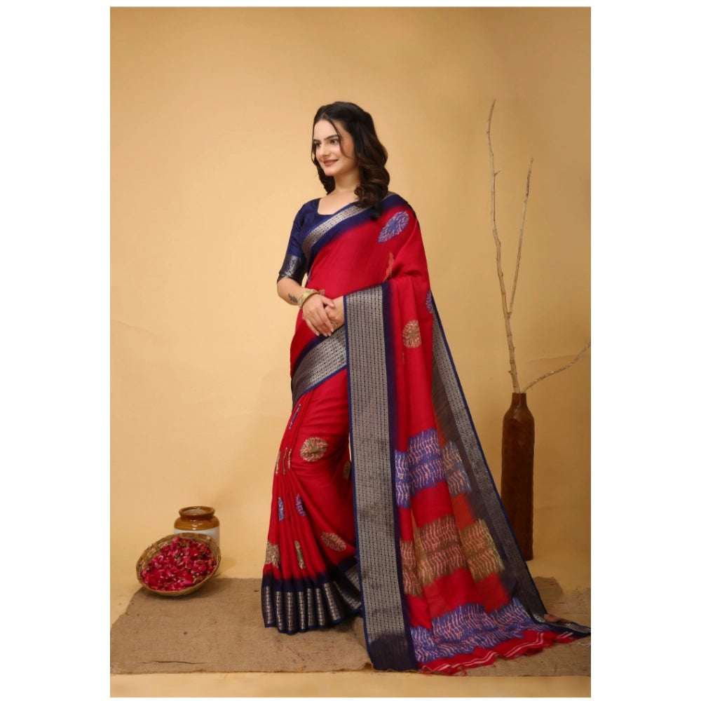 Snuggle Spot Women's Soft Blooming Marshmallow Fabric Kalamkari Printed Saree With Unstitched Blouse 5.5Mtr (Red)