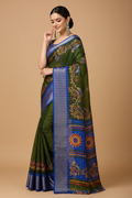 Snuggle Spot Women's Soft Dola Cotton Kalamkari Printed Saree With Unstitched Blouse 5.5Mtr (Mehendi)