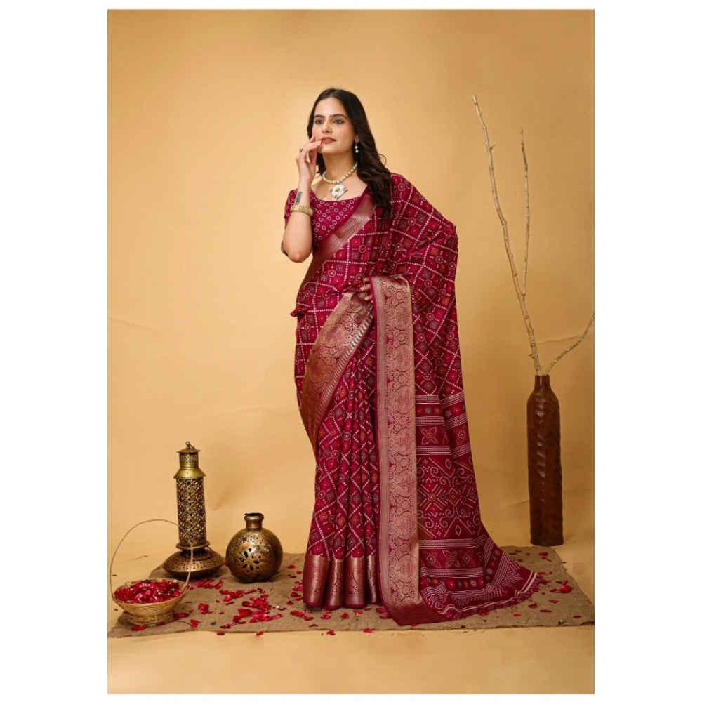 Snuggle Spot Women's Soft Dola Cotton Kalamkari Printed Saree With Unstitched Blouse 5.5Mtr (Red)