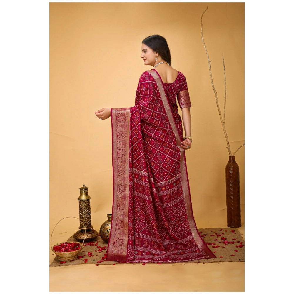 Snuggle Spot Women's Soft Dola Cotton Kalamkari Printed Saree With Unstitched Blouse 5.5Mtr (Red)