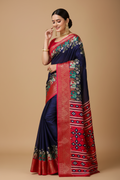 Snuggle Spot Women's Soft Dola Cotton Kalamkari Printed Saree With Unstitched Blouse 5.5Mtr (Navy Blue)