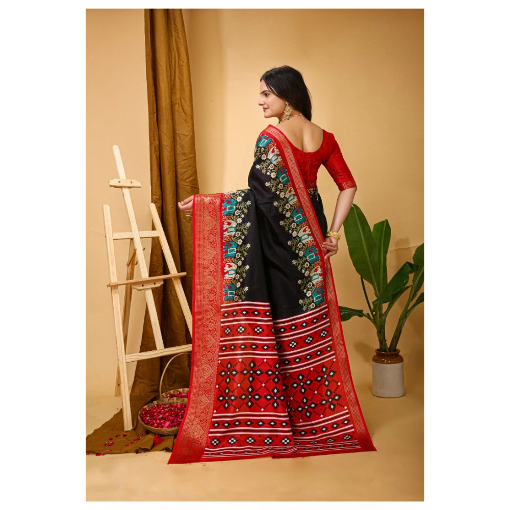 Snuggle Spot Women's Soft Dola Cotton Kalamkari Printed Saree With Unstitched Blouse 5.5Mtr (Black)
