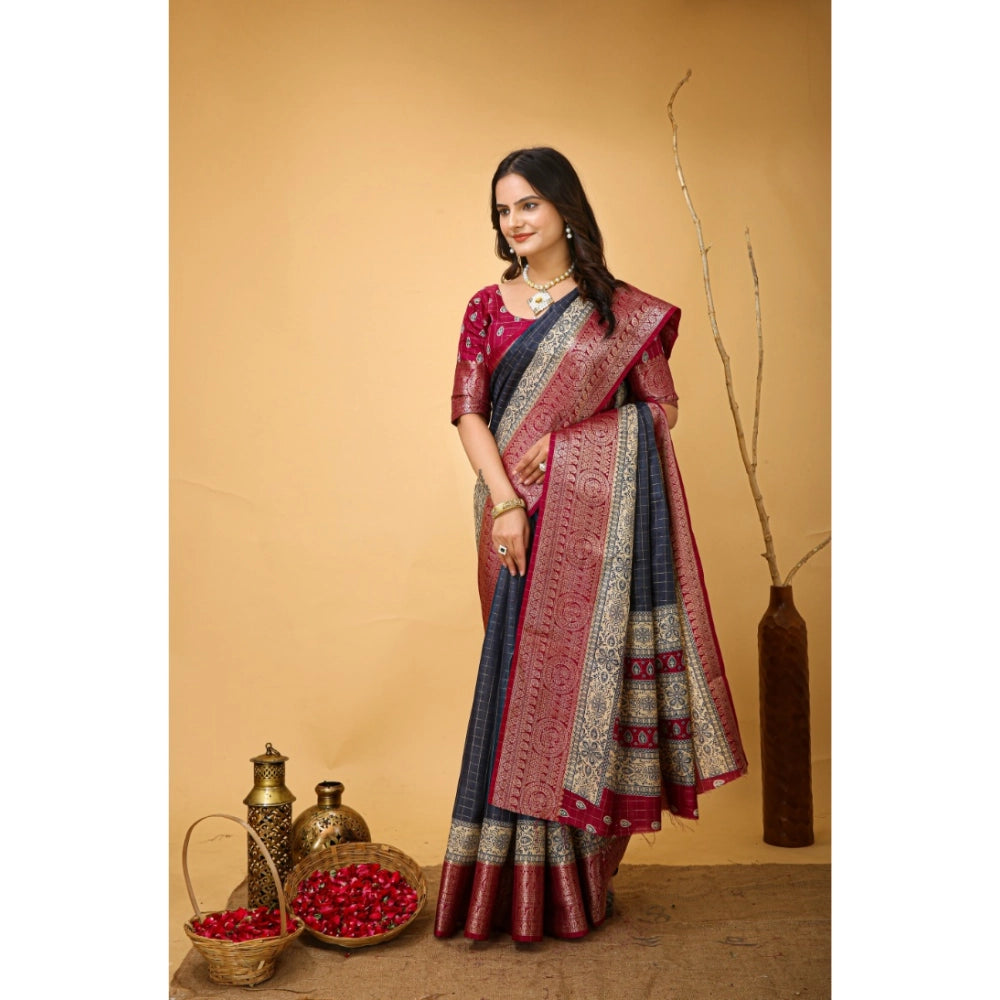 Snuggle Spot Women's Soft Dola Cotton Kalamkari Printed Saree With Unstitched Blouse 5.5Mtr (Grey)